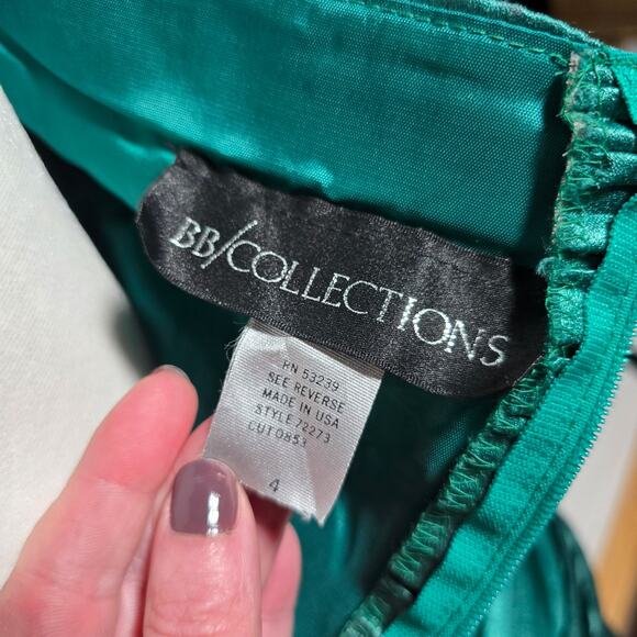 VTG 80's/90's Green Satin Dress Women 4 Pleated Bodice Open Back Prom Formal USA - Picture 6 of 11